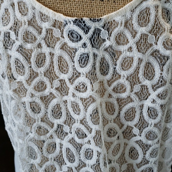 Self Esteem tank top cream ivory white pleated front sheer lace back Size XL - Picture 6 of 6